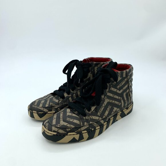 J12585 Gucci size 40.5 brown logo lettering line lace-up high-top casual sneaker - Picture 1 of 7